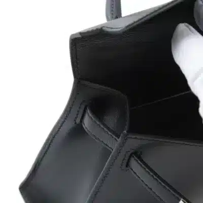 HERMÈS Mini Kelly II Black Box Calfskin Palladium Detail2