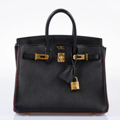 Hermès HSS Birkin 25 Black and Rouge H Chevre Gold Hardware