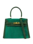 Hermès Vintage 1990 Mini Kelly 20 Emerald Green Silk Satin & Suede Gold Hardware