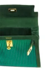 Hermès Vintage 1990 Mini Kelly 20 Emerald Green Silk Satin & Suede Gold Hardware