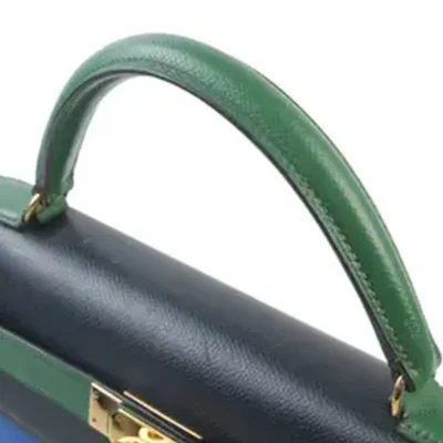 Hermès Vintage 1991 Kelly 32 Green/Black/Blue Courchevel Gold Hardware