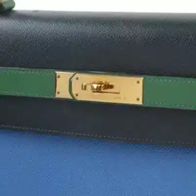 Hermès Vintage 1991 Kelly 32 Green/Black/Blue Courchevel Gold Hardware