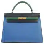 Hermès Vintage 1991 Kelly 32 Green/Black/Blue Courchevel Gold Hardware