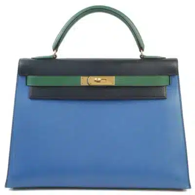 Hermès Vintage 1991 Kelly 32 Green/Black/Blue Courchevel Gold Hardware