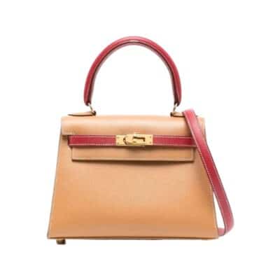 Hermès Vintage 1994 Mini Kelly 20 Beige and Wine Red Courchevel Gold Hardware