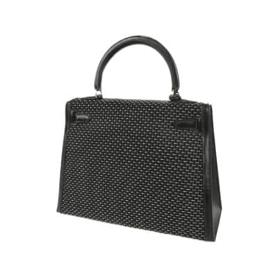 Hermès 1999 Kelly 25 Sellier Black Silver Box Calf Silver Back1