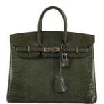 Hermès 2008 Birkin 25 Vert Olive Salvator Lizard Palladium Hardware