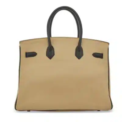 Hermès 2008 Custom Birkin 35 Beige And Black Clémence Palladium Hardware