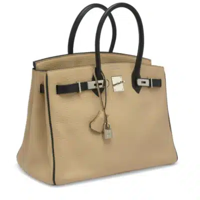 Hermès 2008 Custom Birkin 35 Beige And Black Clémence Palladium Hardware