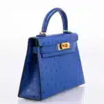 Hermès 2018 Mini Kelly 20 II Sellier Blue Sapphire Ostrich Gold Hardware Fake luxury bags for sale