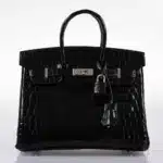 Hermès 2019 Birkin 25 Black Shiny Niloticus Crocodile Palladium Hardware