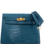 Hermès 2019 Kelly 22 Danse Blue Colvert Matte Alligator Mississippiensis Gold Hardware