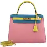 Hermès 2019 Kelly 28 Sellier Tri-Color Confetti/Lime/Aztec Chevre Brushed Gold Hardware