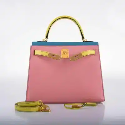 Hermès 2019 Kelly 28 Sellier Tri-Color Confetti/Lime/Aztec Chevre Brushed Gold Hardware