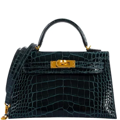 Hermès 2019 Mini Kelly 20 II Sellier Vert Cypress Shiny Alligator Mississippiensis Gold Hardware