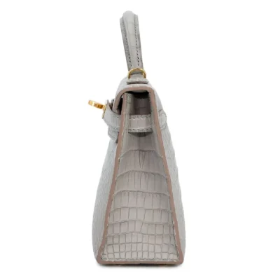 Hermès 2019 Mini Kelly II Gris Perle Matte Alligator Mississippiensis Gold Hardware High-quality Lushentic Grade