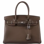 Hermès 2020 Birkin 30 Verso Taupe and Blue Agate Clemence Palladium Hardware