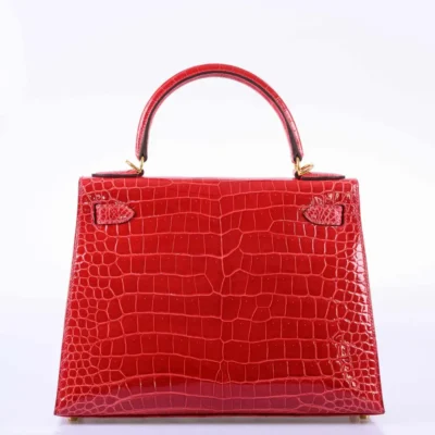 Hermès 2020 Kelly 32 Sellier Braise Matte Porosus Crocodile Gold Hardware