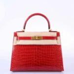 Hermès 2020 Kelly 28 Sellier Braise Shiny Porosus Crocodile Gold Hardware