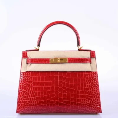 Hermès 2020 Kelly 28 Sellier Braise Shiny Porosus Crocodile Gold Hardware