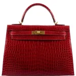 Hermès 2020 Kelly 32 Sellier Braise Matte Porosus Crocodile Gold Hardware