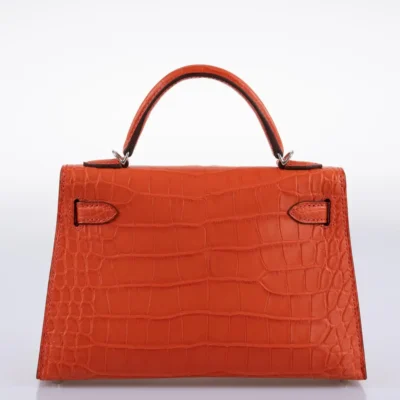 Hermès 2021 Mini Kelly 20 II Poppy Matte Alligator Mississippiensis Palladium Hardware