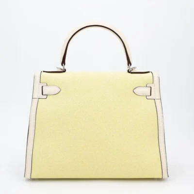 Hermès 2022 HSS Kelly 28 Sellier Jaune Citron/Nata Swift Canvas Palladium Hardware