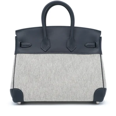 Hermès 2023 Birkin 25 Bleu Zellige Ecru Caban Black Toile Verso Quadrille & Swift back1