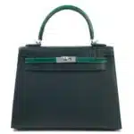 Hermès 2023 Kelly 25 Vert Emeraude and Vert Cypress Madame & Shiny Niloticus Crocodile Palladium Hardware Lushentic Replica