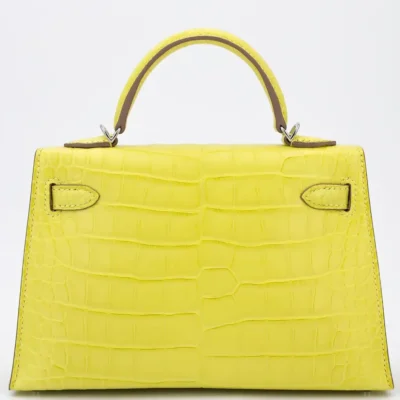 Hermès 2023 Mini Kelly II Lime Matte Alligator Mississippiensis Palladium Hardware