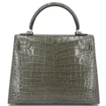 Hermès 2024 Kelly 25 Sellier Gris Ciment Shiny Alligator Mississippiensis Palladium Hardware