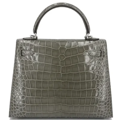 Hermès 2024 Kelly 25 Sellier Gris Ciment Shiny Alligator Mississippiensis Palladium Hardware