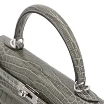 Hermès 2024 Kelly 25 Sellier Gris Ciment Shiny Alligator Mississippiensis Palladium Hardware