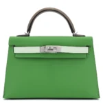 Hermès HSS 2024 Mini Kelly II Etoupe/Vert Fizz/Vert Yucca Epsom Palladium Hardware Luxury replica handbag