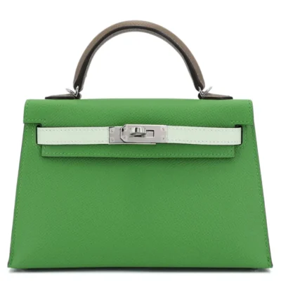 Hermès HSS 2024 Mini Kelly II Etoupe/Vert Fizz/Vert Yucca Epsom Palladium Hardware Luxury replica handbag