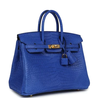 Hermès Birkin 25 Bleu Royal Matte Porosus Crocodile Gold Hardware