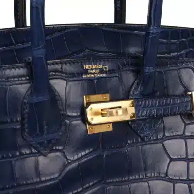 Hermès Birkin 25 Bleu Saphir Matte Alligator logo