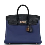 Hermès Birkin 25 Bleu Saphir and Bleu Marine Taurillion Novillo Matte Alligator Mississippiensis Touch Rose Gold Hardware