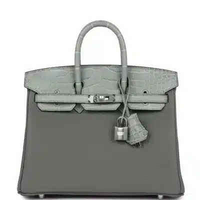 Hermès Birkin 25 Gris Meyer Togo and Gris Ciment Matte Alligator Mississippiensis Touch Palladium Hardware