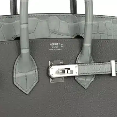 Hermès Birkin 25 Gris Meyer Togo and Gris Ciment Matte Alligator Mississippiensis Touch Palladium Hardware