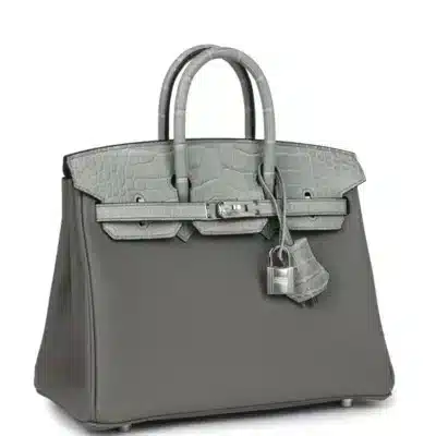 Hermès Birkin 25 Gris Meyer Togo and Gris Ciment Matte Alligator Mississippiensis Touch Palladium Hardware