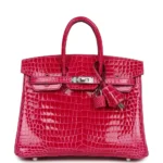 Hermès Birkin 25 Rose Mexico Shiny Porosus Crocodile Palladium Hardware