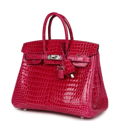 Hermès Birkin 25 Rose Mexico Shiny Porosus Crocodile Palladium Hardware