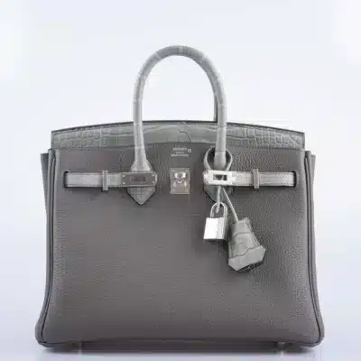 Hermès Birkin 25 Touch Gris Meyer And Gris Cement Matte Alligator Mississippiensis & Togo Palladium Hardware