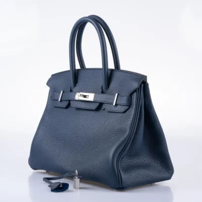 Hermès Rare Collectible Birkin 30 Blue de Prusse and Mykonos Clemence Palladium Hardware