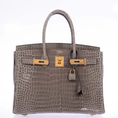 Hermès Birkin 30 Gris Tourterelle Shiny Porosus Crocodile front2