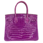 Hermès Rare Collectible Birkin 30 Purple Violet Shiny Porosus Crocodile Diamond Encrusted 18k White Gold Hardware