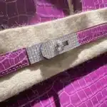 Hermès Rare Collectible Birkin 30 Purple Violet Shiny Porosus Crocodile Diamond Encrusted 18k White Gold Hardware