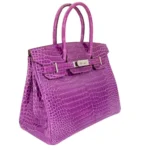 Hermès Rare Collectible Birkin 30 Purple Violet Shiny Porosus Crocodile Diamond Encrusted 18k White Gold Hardware