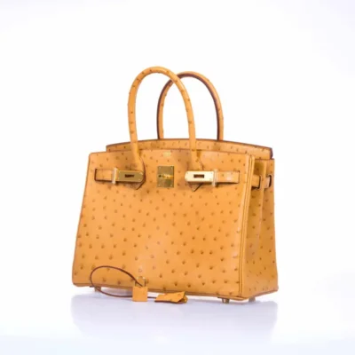 Hermès Rare Collectible Birkin 30 Tabac Camel Ostrich Gold Hardware